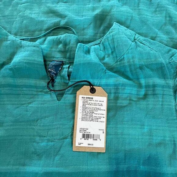 prAna Retro Teal Stripe Kai Notch-Neck Dress - Women size S - Picture 5 of 9